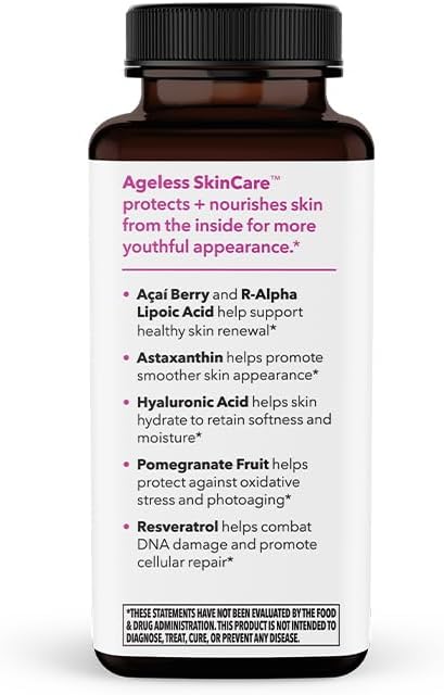 LifeSeasons Ageless Skincare - Anti Aging Supplement - Antioxidant Support - Moisturizes & Nourishes Skin - Acai Berry Astaxanthin Resveratrol R-Alpha Lipoic Acid & Pomegranate Extract - 90 Capsules