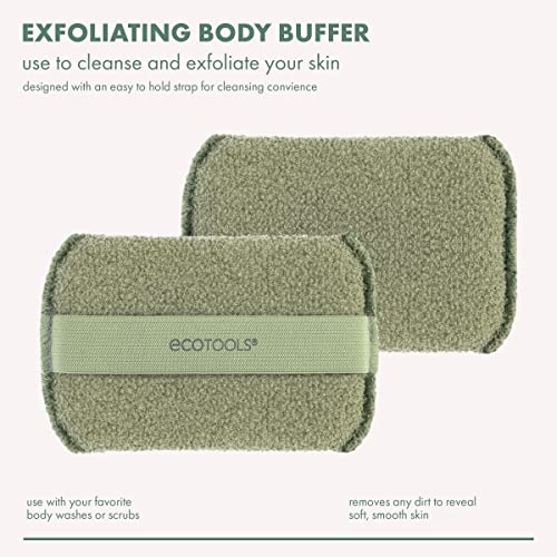 EcoTools Exfoliating Body Buffer, for Body Cleansing, Designed with Strap, Sustainable and Vegan Body Scrubber, 4 Count (Pack of 1)