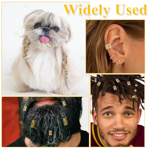 220 Pcs Viking Gold Hair Accessories for Braids Loc Jewelry for Women Hair Dreadlock Metal Hair Beads Rings Cuffs for Braids Beard Decoration Gold
