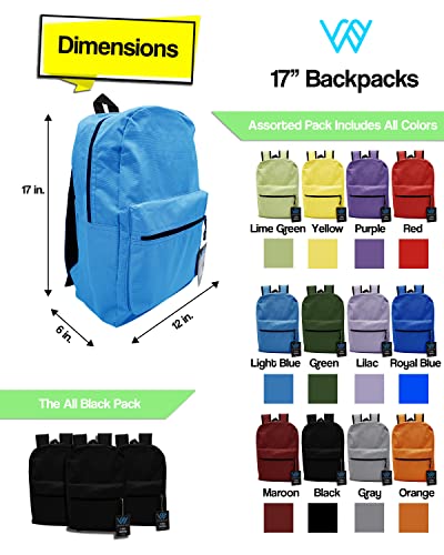 24 Pack Backpack, Bulk 17 inch Lightweight Outdoor Travel Gym Corporate Events Bag (Black)