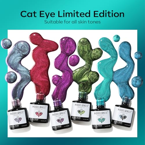 modelones Cat Eye Gel Nail Polish, 6 Colors Glitter Red Green Purple Blue Gel Polish Set with Magnet Sparkle Galaxy Series Nail Gel Polish Kit Soak Off Led Nail Art Manicure Salon DIY Gifts