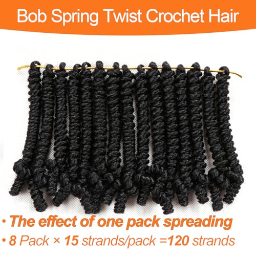 8 Packs Short Bob Spring Twist Crochet Hair 6Inch Pretwisted Passion Twist Hair Pre Looped Crochet Braids Hair for Black Women (6 Inch, 1B#)