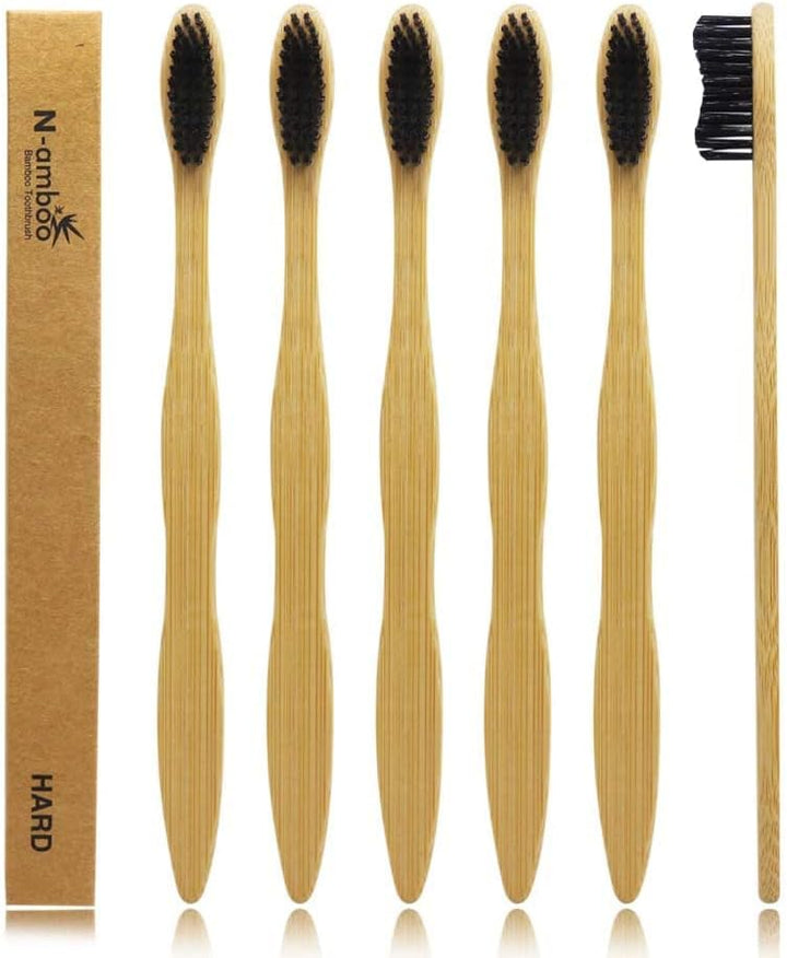 Hard Toothbrush Bamboo Toothbrush for Adult Manual Toothbrsuh Hard Bristles Pack of 6
