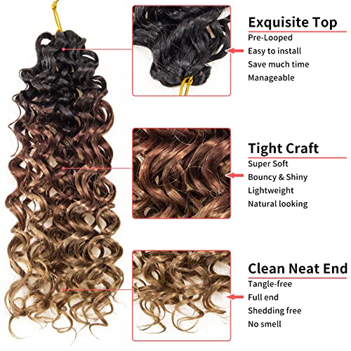 GoGo Curl Crochet Hair for Women Water Wave Curly Crochet Hair Wavy Human Hair Deep Wave Beach Curl Crochet Synthetic Hair Extensions (12 inch(Pack of 6), 1B/30/27)