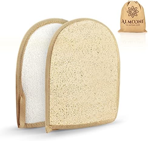 Premium Exfoliating Loofah Glove Pad Body Scrubber. Our Mitt Gloves are Made of Natural Egyptian Shower Loufa Sponge That Gets You Clean, Not Just Spreading Soap (2 Pack)