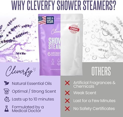 Cleverfy Shower Steamers Aromatherapy for Women and Men – Self-Care Shower Bombs for Stress Relief and Relaxation – 6 Tablets