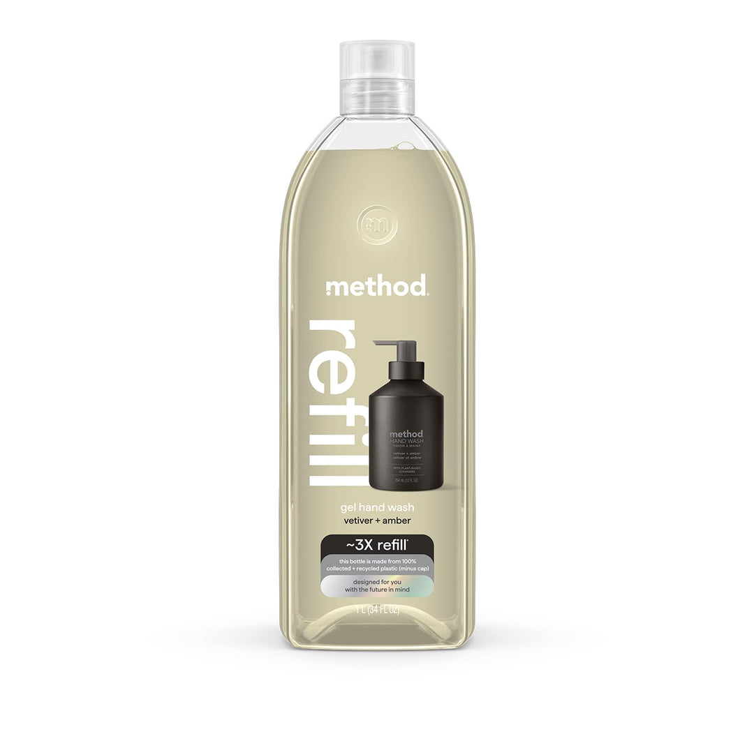Method Gel Hand Soap Refill, Vetiver + Amber, Biodegradable Formula, 34 Fl Oz (Pack of 1) (Packaging May Vary)