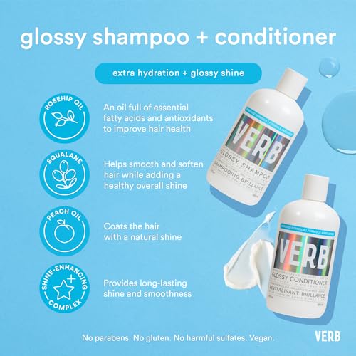 VERB Glossy Shampoo – Cleanses + Adds High Shine for Thick to Coarse Hair – Vegan, No Parabens or Harmful Sulfates