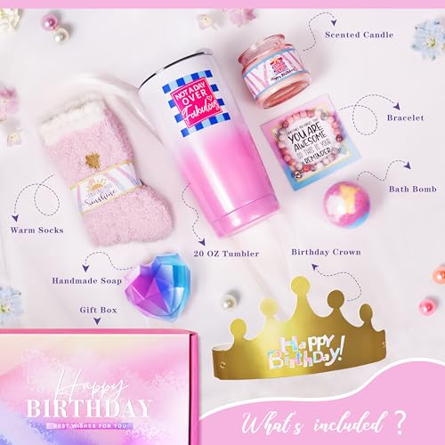 Birthday Gifts for Women, Happy Birthday Gifts Basket, Not A Day Over Fabulous Tumbler Gift Set, Gift Baskets for Her, Wife, Sister, Mom, Bestie, Coworker, Daughter