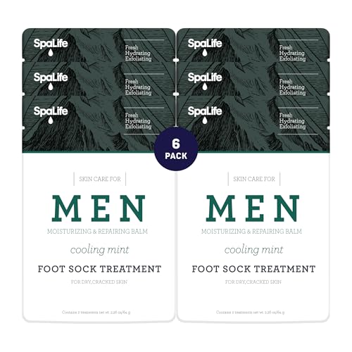 Spa Life Men's Cooling Mint Foot Repair Balm and Moisturizing Socks Set - Revitalizing Hydrating Foot Mask for Soothing Tired, Achy Feet and Softening Dry, Cracked Skin One Size Fits Most- 6 Pairs