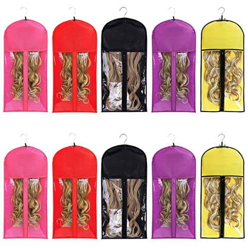 Qavctw Portable Wig Storage Bag, Hair Extension Bag with Hanger Dust-Proof Hair Extension Hanger, Waterproof Hanger Strong Holder for Store Style Human Hair