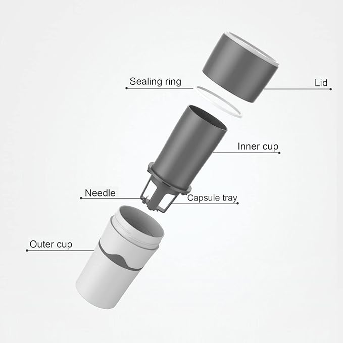 450ml Portable Drip Coffee Travel Mug, Side Leakage Proof Sharing Cup Lid Drip Coffee Machine with 3 Capsules for K Cup Capsules (Grey and White)