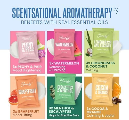 Cleverfy Shower Steamers Aromatherapy for Women and Men – Self-Care Shower Bombs for Stress Relief and Relaxation – 18 Tablets
