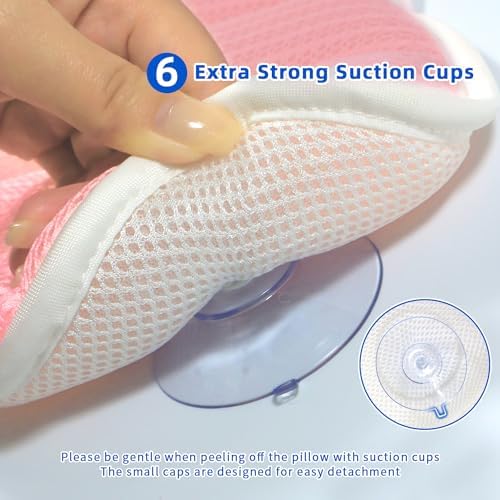 Bath Pillow, Bath Pillows for Tub Neck and Back Support, Bathtub Pillows for Head and Neck with 6 Strong Non-Slip Suction Cups, 4D Air Mesh, Bath Accessories Spa Gifts for Women(Pink)