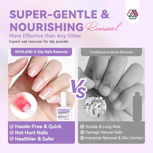 SAVILAND Dip Powder Remover 2 Pcs: Professional Dip Nail Remover Kit Gentle & Safe Remove Dip Nails With Cuticle Oil Nail File Tools No Need Soaking Or Wrapping 0.5 Floz Home Use
