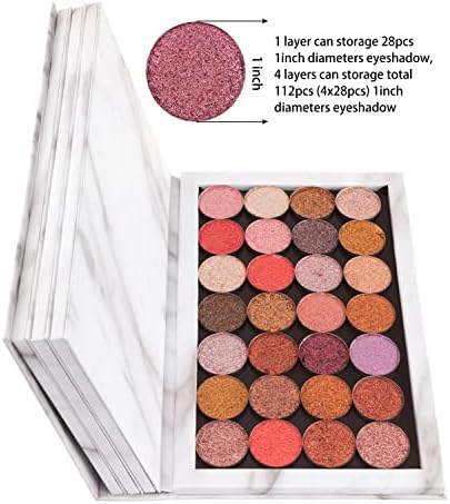 Allwon 4-Layer Book Shaped Marble Magnetic Palette Large Empty Makeup Palette Storage Box for Eyeshadow Lipstick Blush Powder (White)