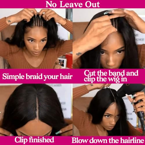 22Inch V Part Wigs Human Hair Straight Brazilian Human Hair Wigs for Black Women Upgrade U Part Wigs No Sew in NO Glue Half Wigs Human Hair 180% Density Natural Color