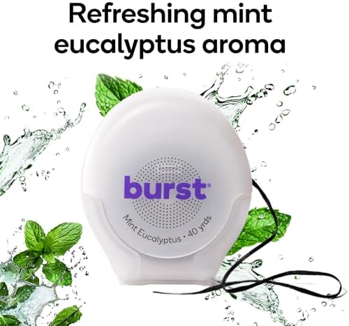 BURST Expanding Dental Floss (Mint Eucalyptus/80 Yards) | Stain Absorbing & Woven with Xylitol Coating to Fight Cavities | Vegan | Paraben Free