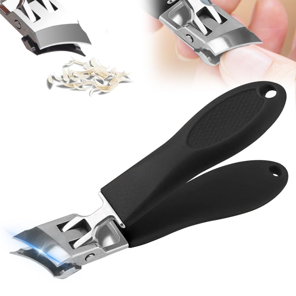 Wide Jaw Opening Anti-Splash Slanted Nail Clipper, Fingernail and Toenail Clippers Clippers for Ingrown Nails, Curved Toenail Clippers for Thick Nails, Household Slanted Nail Clippers (Black)