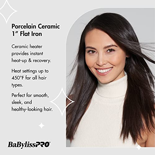 BaBylissPRO Porcelain Flat Iron Hair Straightener, Hair Straightener Iron for Professional Salon Results and All Hair Types