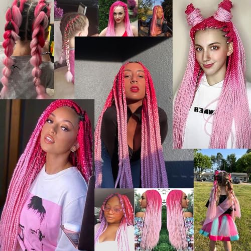 Ombre Braiding Hair (Pink/Light Pink)3pcs Jumbo Braiding Hair Extension For Box Braids Twist 24 Inch Hot Water Seal Real Soft