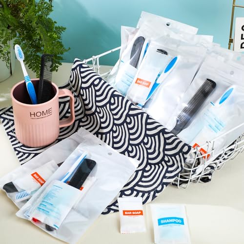 96 Sets Personal Hygiene Kit Basic Toiletry Kits Homeless Supplies Bulk for Women, Men, Travel, Charity, Business Include 96 Shampoo, 96 Toothbrush, 96 Toothpaste, 96 Comb, and 96 Bath Soap