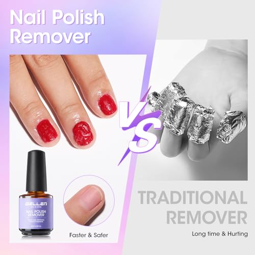Gellen Gel Polish Remover Kit for Nails, Gel Nail Polish Remover 3-5 Minutes Removal, Pink Liquid Latex Tape Easy to Peel Off, with Manicure Tools, Fast & Easy Removedor de Esmalte Gel