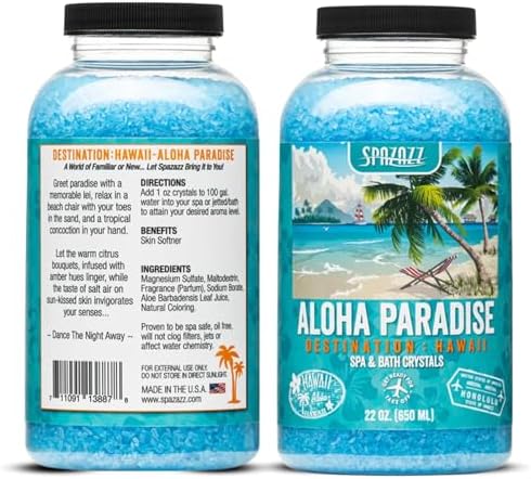 Spazazz Destinations - Hawaii - Aloha Paradise - Natural Spa & Bath Salt Aromatherapy Crystals 22oz -Skin Softener - Safe for Your Hot Tub & Kids