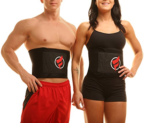 Fitru Waist Trimmer Sauna Ab Belt For Women & Men - Waist Trainer Stomach Wrap (Black, XS: 8" X 34")