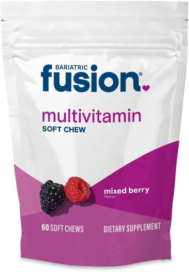 Bariatric Fusion Bariatric Multivitamin Soft Chew | Mixed Berry Fruit Flavor Chewy | Sugar Free Chewable Multivitamin Post Bariatric Surgery | Gastric Bypass and Sleeve | 60 Count | 1 Month Supply