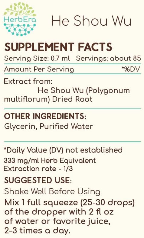 He Shou Wu B60 Alcohol-Free Herbal Extract Tincture, Concentrated Liquid Drops Natural He Shou Wu (Polygonum multiflorum) (2 fl oz)