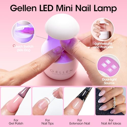 Gellen Gel Nail Kit Easy Nail Extension Set, 504Pcs Pre-Shaped Medium Almond x Gel Nail Tips, Gel Nail Glue, Nail Dehydrator, Mini LED Nail Lamp, Nail Clipper & Files, Home DIY Nail Art Manicure Gift