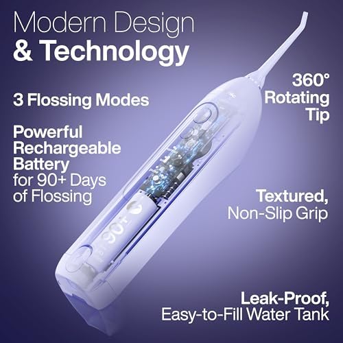 AquaSonic Icon Water Flosser for Teeth – Cordless Rechargeable Oral Irrigator – Waterproof, Portable Dental Cleaning with Jet Tip – Braces Home Travel - Lilac
