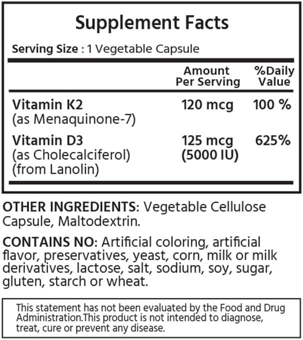 Vitamin K2 + D3 120 Vegetable Capsules