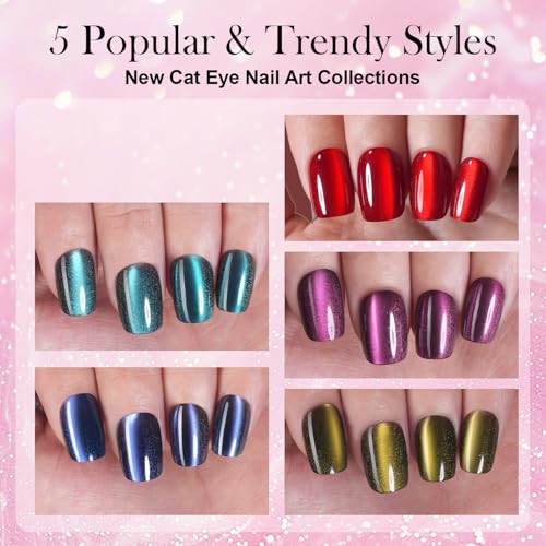 Vansiho 300Pcs Cat Eye Press on Nails, Glossy Glitter Cat Eye Designs Nail Tips for Women, Short Square Soft Gel Fake Nails, for Women and Girls Glossy Reusable Nail Tips in 15 Sizes