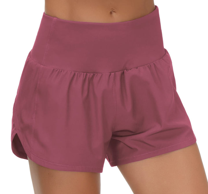 THE GYM PEOPLE Womens High Waisted Running Shorts Quick Dry Athletic Workout Shorts with Mesh Liner Zipper Pockets (Rose Red, X-Small)