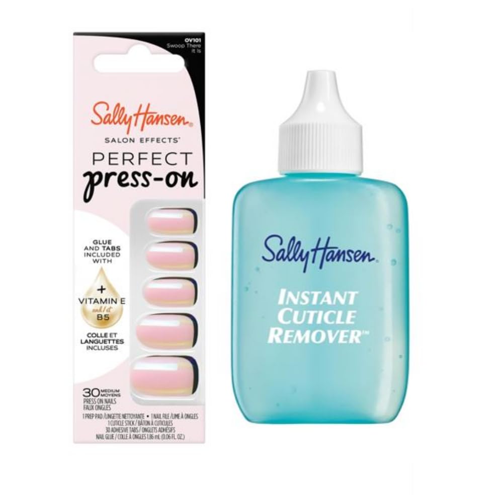 Sally Hansen Instant Cuticle Remover | Press-On Nails Kit with Glue & Tabs