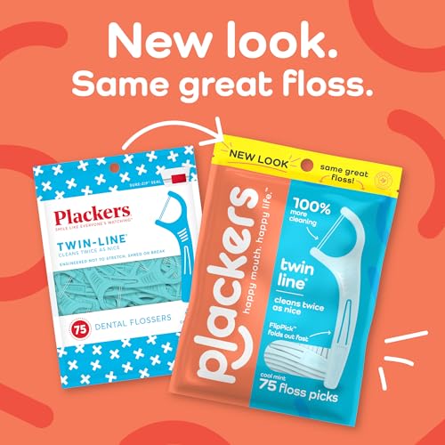 Plackers Twin-Line Dental Flossers, Advanced Whitening and Dual Action Flossing System, Easy Storage, Super Tuffloss, 2X The Clean, Cool Mint Flavor, 150 Count (Pack of 4)