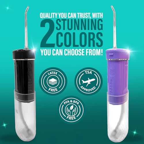 GuruNanda Compact Water Dental Flosser, Portable Travel Size Oral Irrigator Flosser with Collapsible 180 ml Tank, Smart Timer, 4 Flossing Modes, TSA-Approved - Lavender