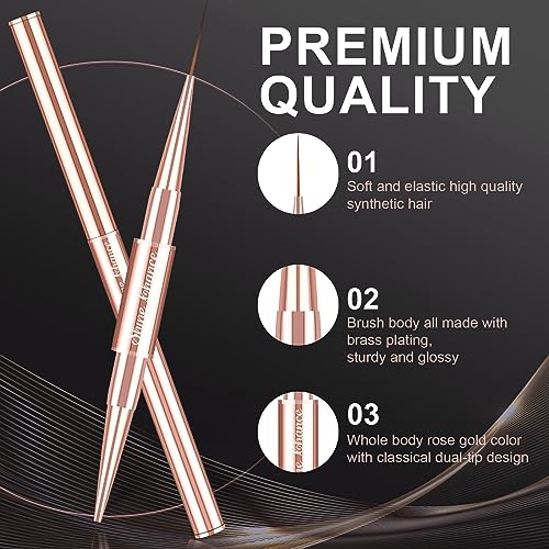 9Pcs Nail Art Brushes Set, Professional Double-Ended Acrylic Liner Detail Brushes for Gel Polish Art Nail, 3D Art Nail Dotting Brush Pen for Manicure DIY Home Salon, Rosegold