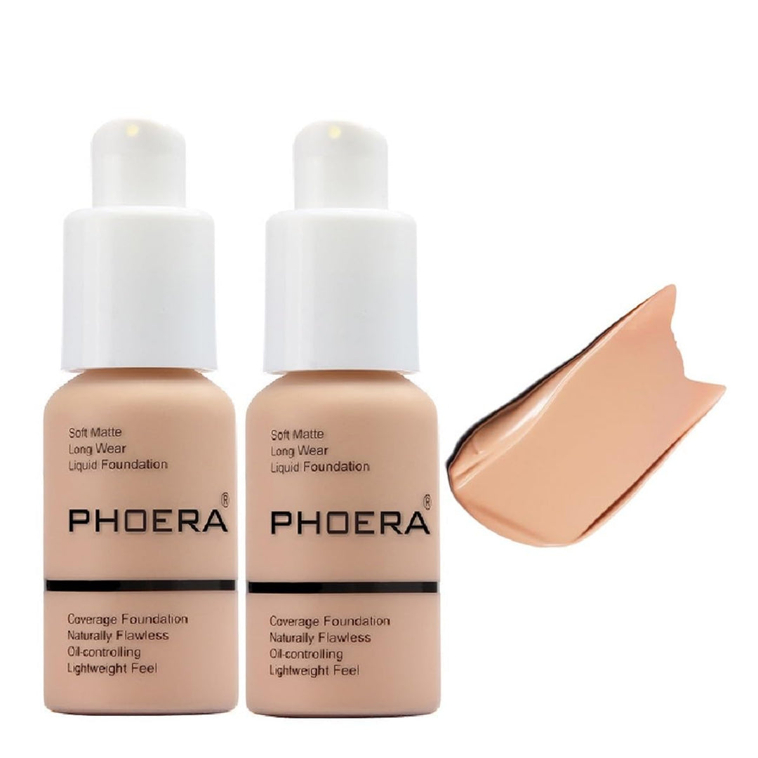 2 Pack Phoera Foundation,Full Coverage Foundation, Concealer Foundation Full Coverage Flawless New 30Ml Phoera 24Hr Matte Oil Co