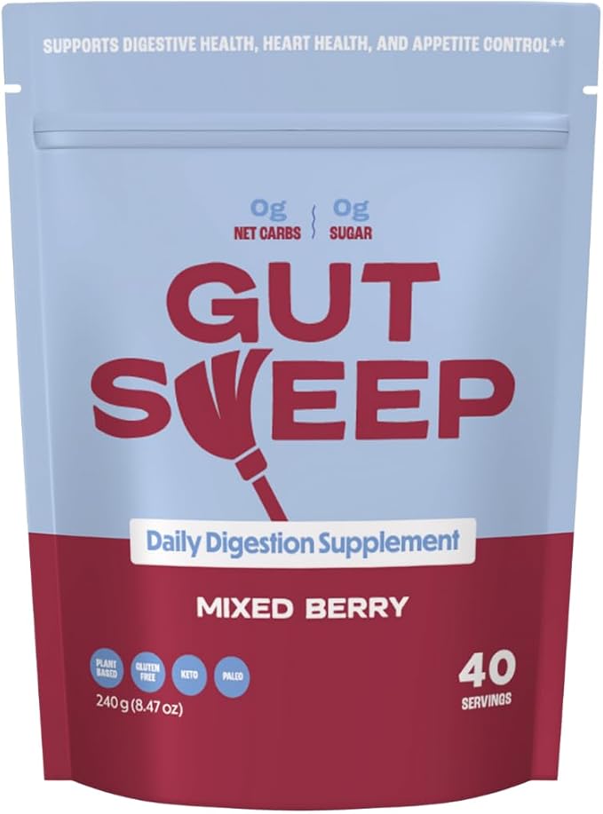 Gut Sweep - Daily Digestion Supplement - Psyllium Husk Fiber - Supports Appetite Control - Gluten Free & Plant Based - Keto & Paleo Friendly - 40 Servings - Mixed Berry