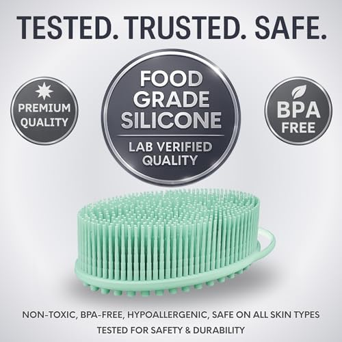 Avilana Silicone Body Scrubber – Gentle Shower Brush & Loofah Alternative- Food Grade & Lab Tested – Fast-Drying, Hygienic, BPA-Free Silicone Body Gentle Exfoliator (Green, Massage)