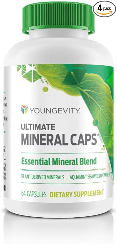 Youngevity Ultimate Mineral Caps™ - 70+ Essential Full Spectrum Trace Minerals - Nutrient-Dense, Derived from Humic & Aquamin Seaweed (64 Capsule) (Pack of 4)