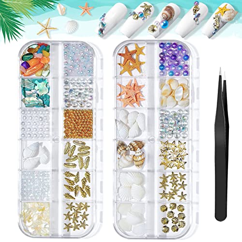 Summer Beach Nail Rhinestones - Ocean Theme Shell Starfish Conch Studs & Rivets - DIY Manicure Decoration (1-2 Boxes)