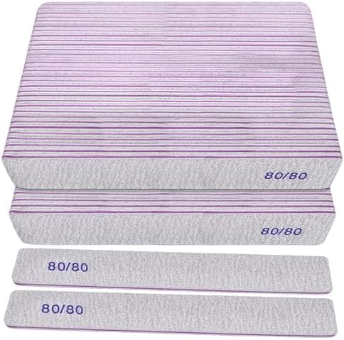80/80 Grit Nail Files (50 Pack), Heavy Coarse Emery Boards for Acrylic Nails and Gel Nails, 80 Grits Double Sided Nail File Emory Professional Nail Filer Reusable Washable Manicure Square Gray