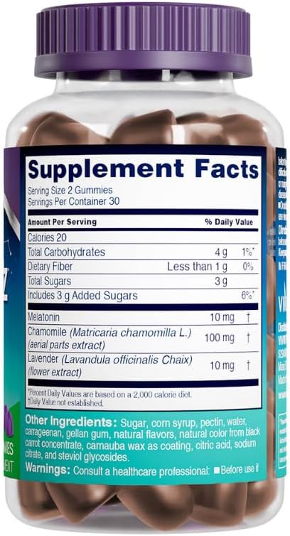 AXIV VroZzz Melatonin Sleep Aid Gummies, 10 mg Melatonin, Helps You Asleep Naturally, Sleep Aid, Occasional Nap Support, Chamomile, Lavender & Valerian Root, 60 Count