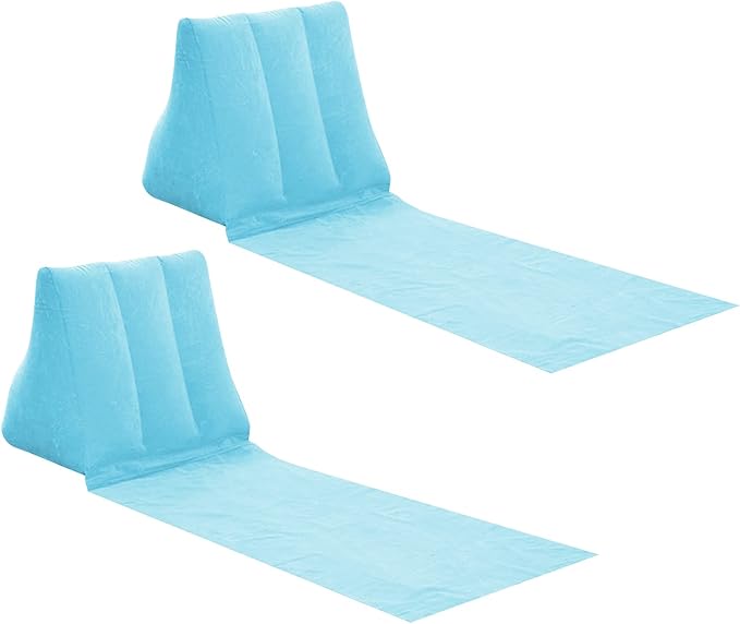 2PCS Light Blue Inflatable Beach Mat Lounge Chair - Flocking Camping Leisure Lounger Back