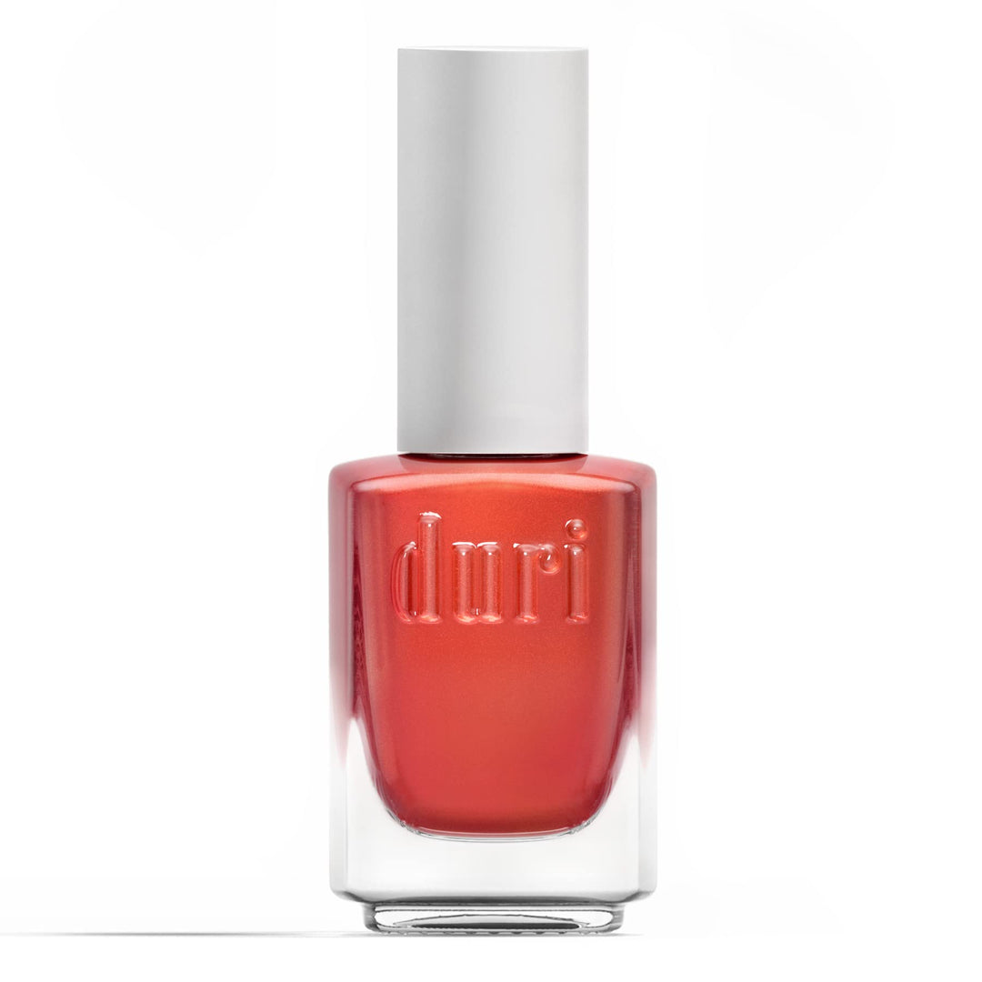 Duri Nail Polish, 744 Karma, Red Orange Gold Shimmer, Full Coverage, Shiny Finish, Fast Drying, 0.45 Fl Oz