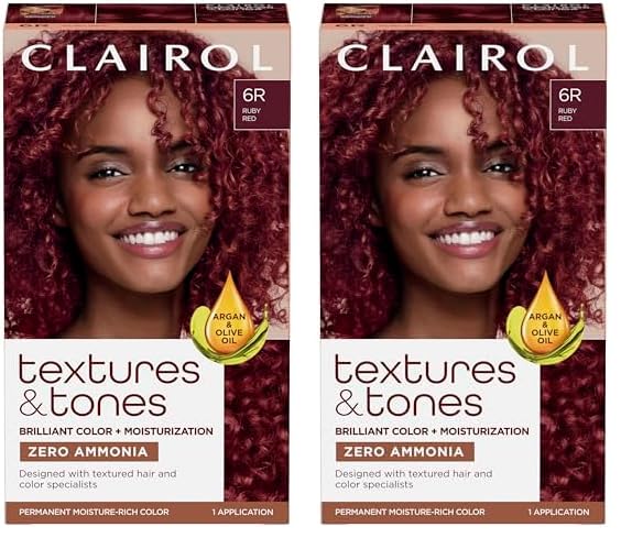 Clairol Textures & Tones Permanent Hair Dye, 6R Ruby Red Hair Color, Pack of 2